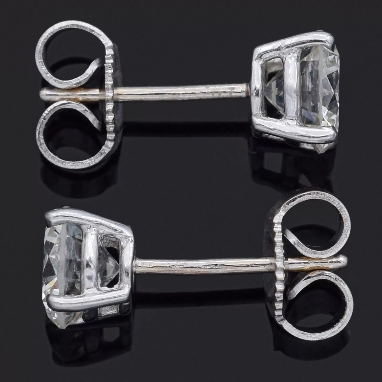 Estate 14K White Gold 1.32 TCW Diamond Round Stud Earrings 5.5 mm