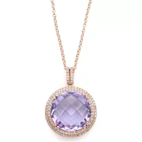 Estate 9.16 Ct Amethyst & 0.61 TCW Diamond 14K Rose Gold Pendant Necklace Box