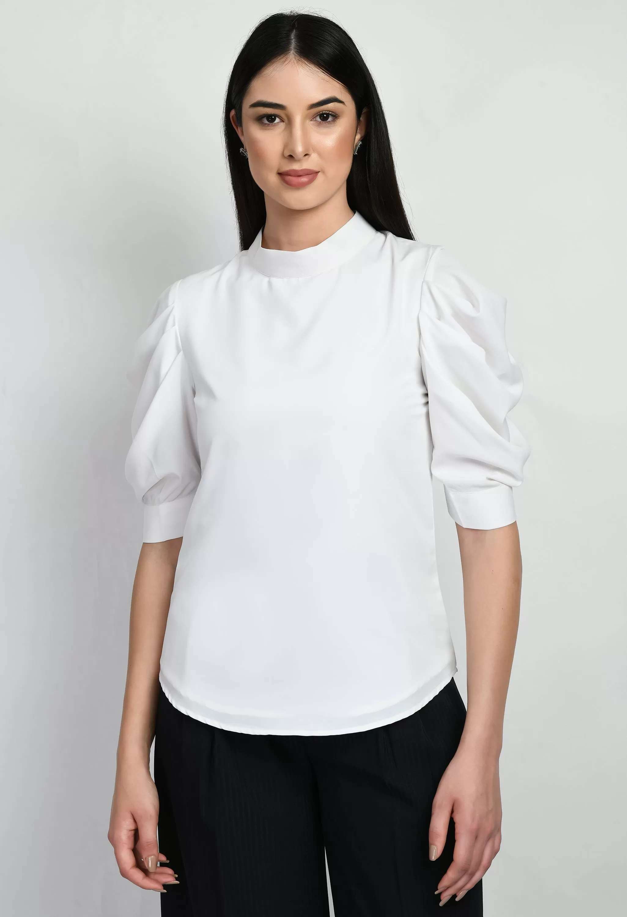 Exude Purpose Cowl Sleeves Top (White)