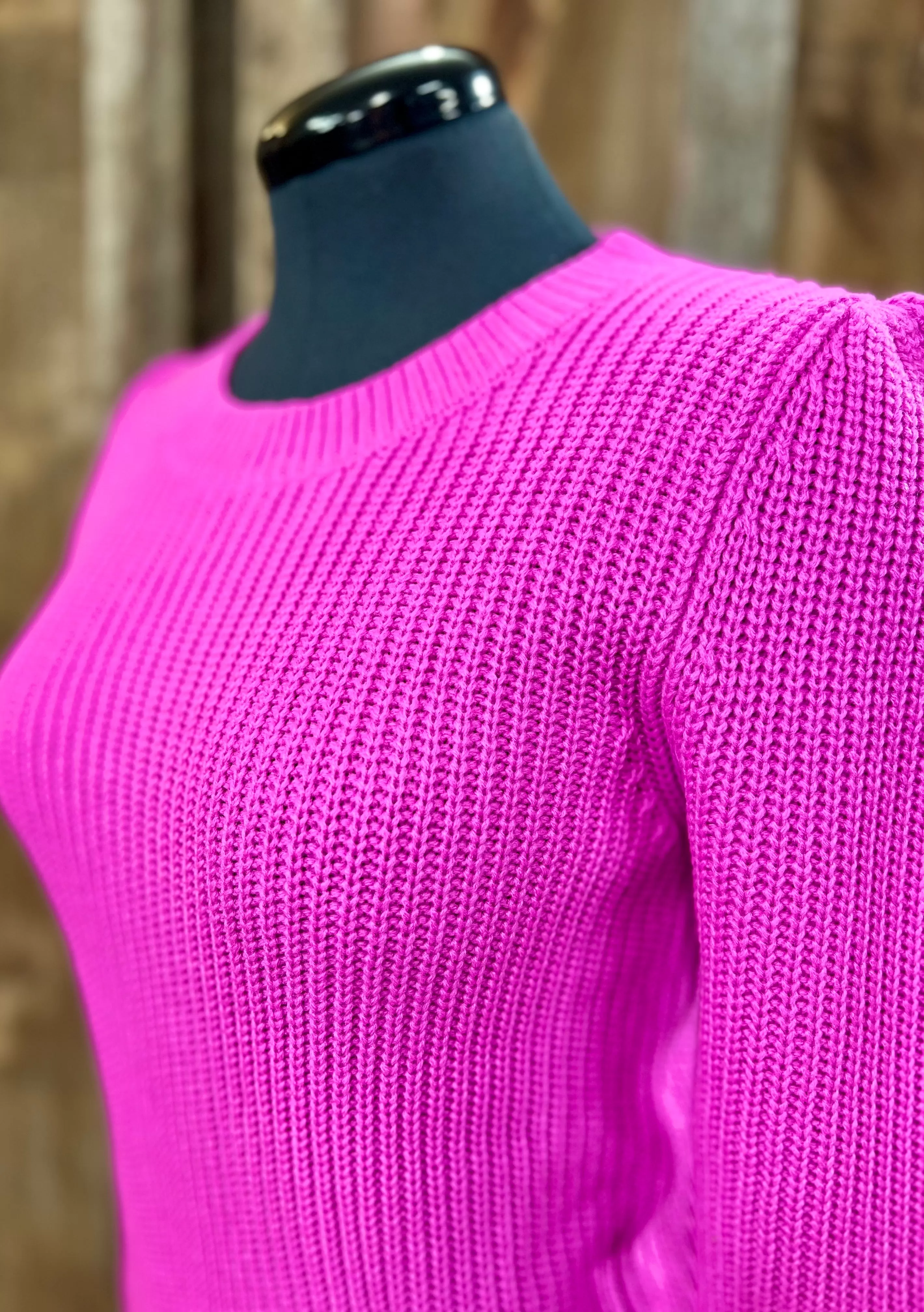 Fuchsia Crew Neck Knit Sweater