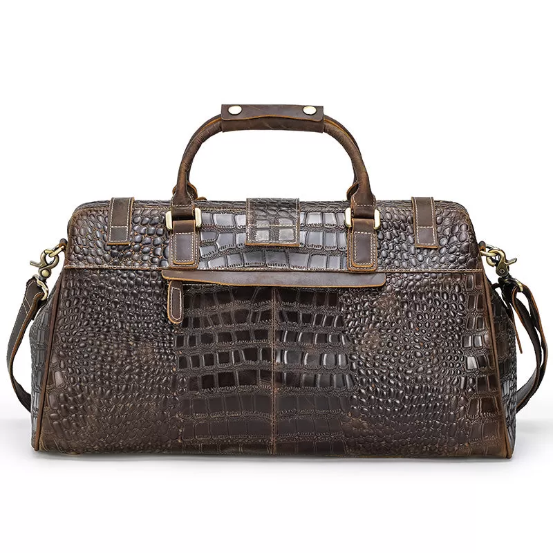 Genuine Leather Crocodile Embossed Weekend Travel Bag