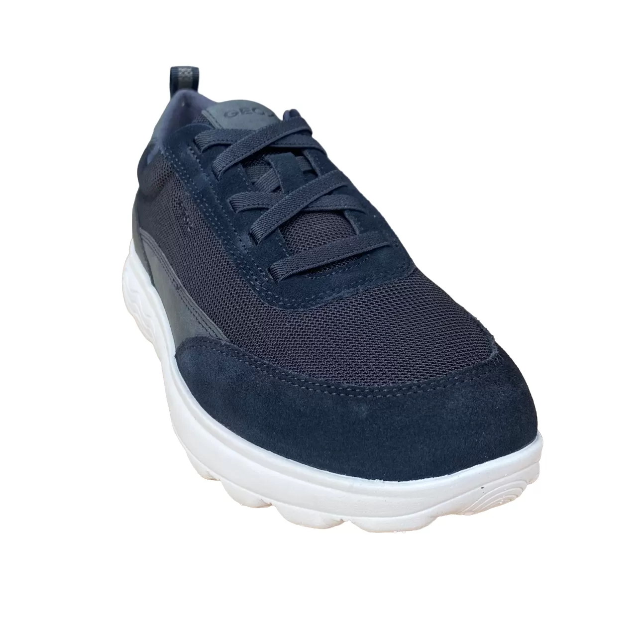 Geox men's sneakers shoe with elastic lace and blue suede and nylon Spherica U45BYA