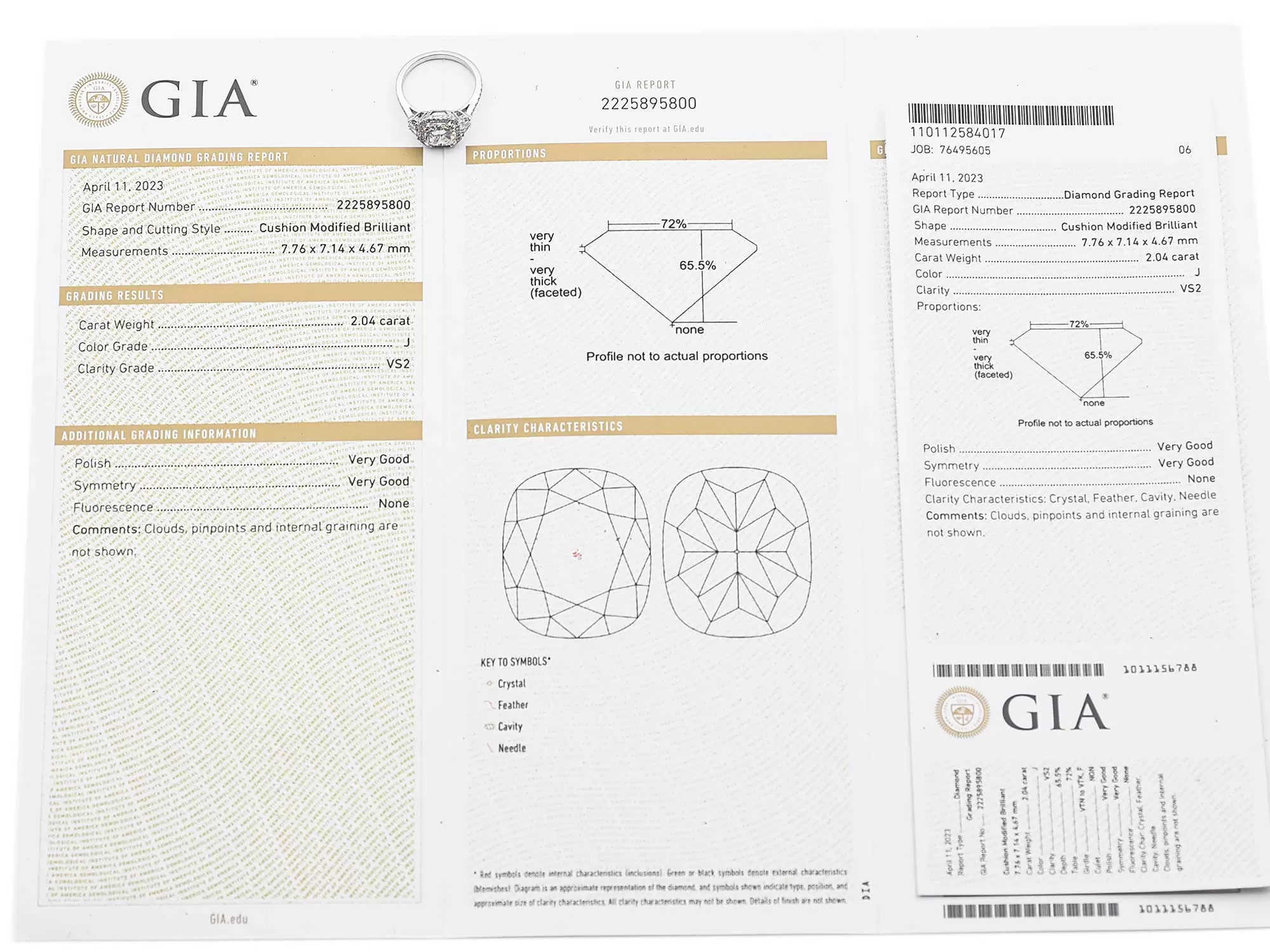 GIA Cert Peter Norman 2.04Ct Cushion J VS2 Center Diamond Platinum Ring 2.96TCW