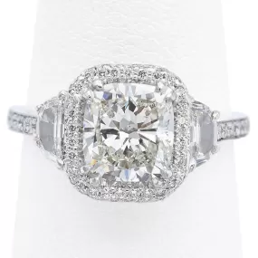 GIA Cert Peter Norman 2.04Ct Cushion J VS2 Center Diamond Platinum Ring 2.96TCW