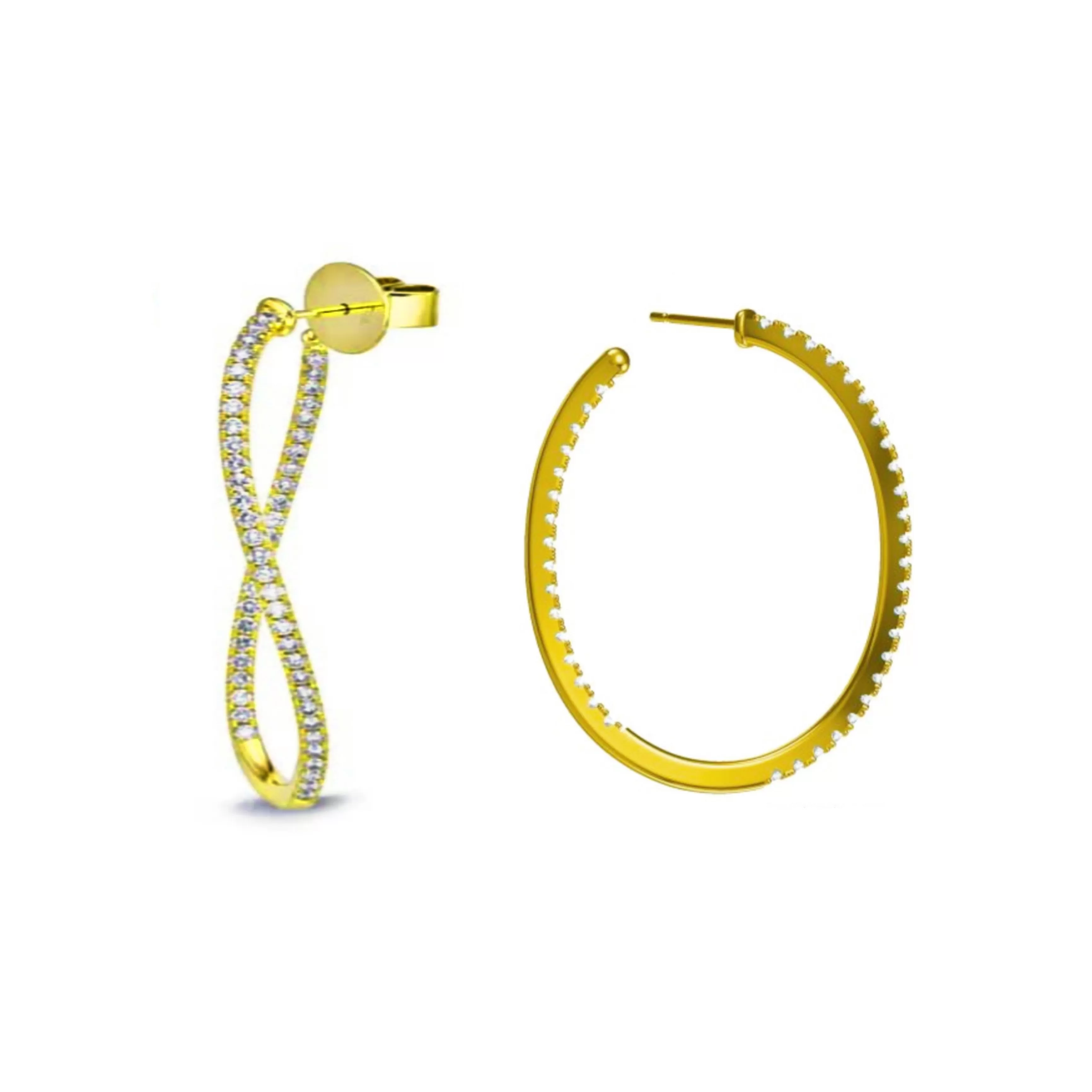 Gold Plated Sterling Silver Twisted CZ Hoop Earrings