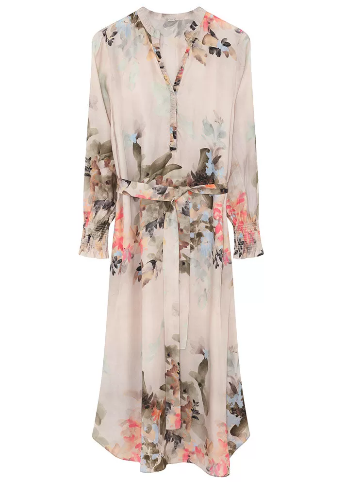 Gustav Nicole midi  dress 52515 Kjole - Beige w. Watercolour Print