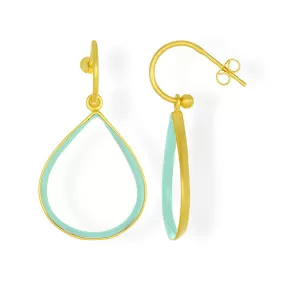 Handmade Gold Plated Silver Dangle Earrings with Enamel Green Mint