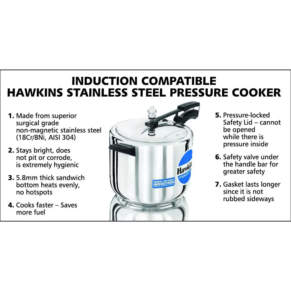 Hawkins Pressure Cooker, Stainless Steel Inner Lid Cooker