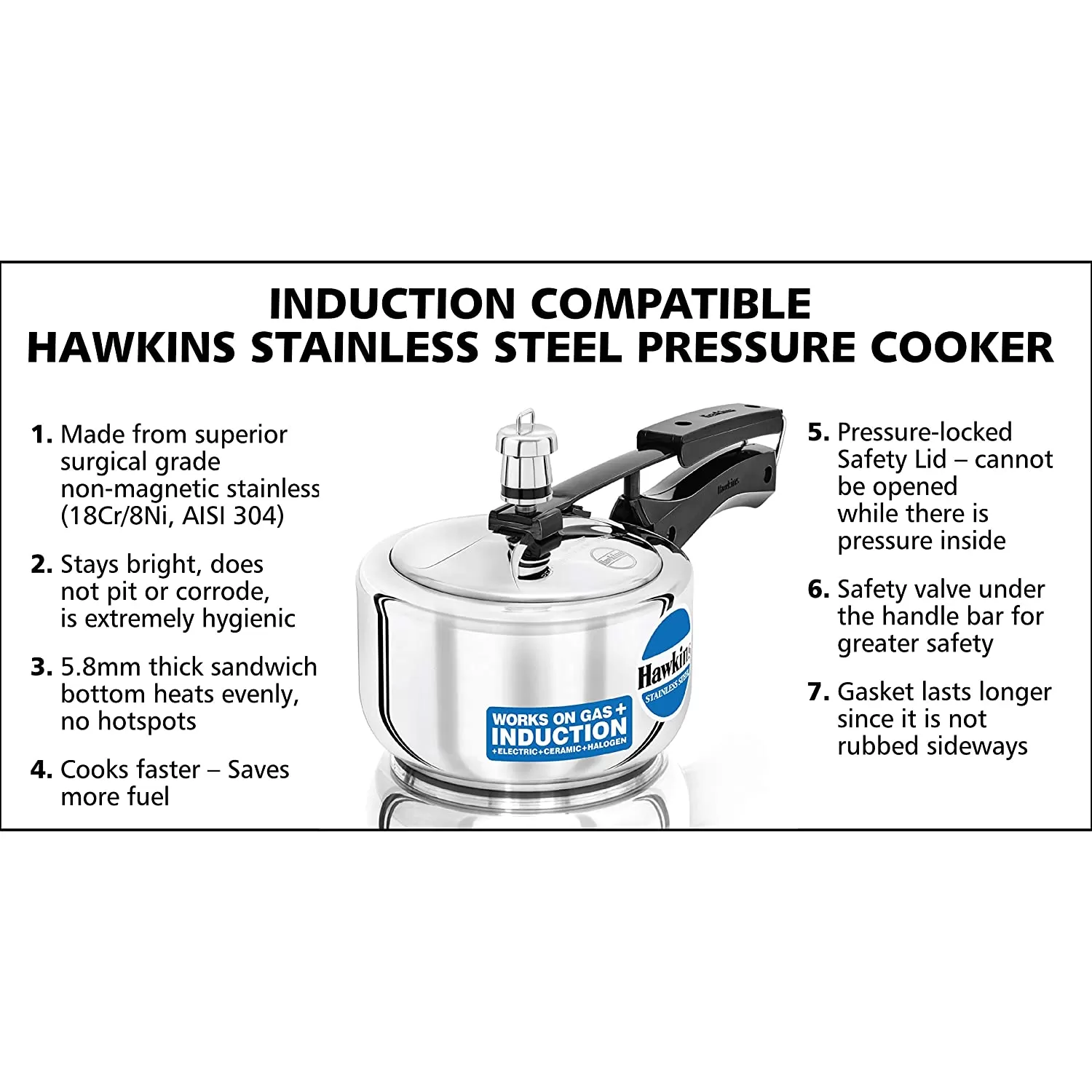 Hawkins Pressure Cooker, Stainless Steel Inner Lid Cooker