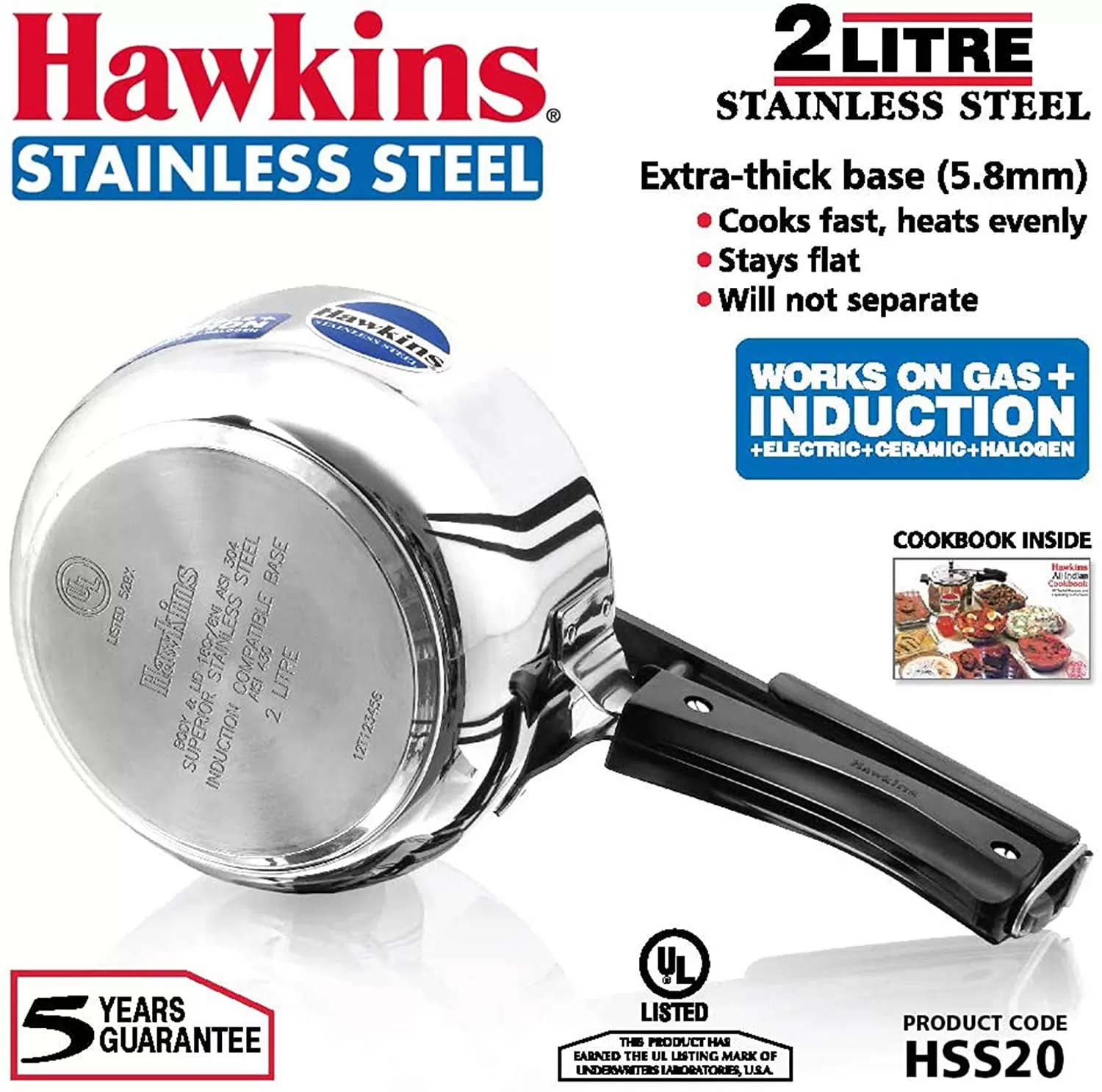 Hawkins Pressure Cooker, Stainless Steel Inner Lid Cooker