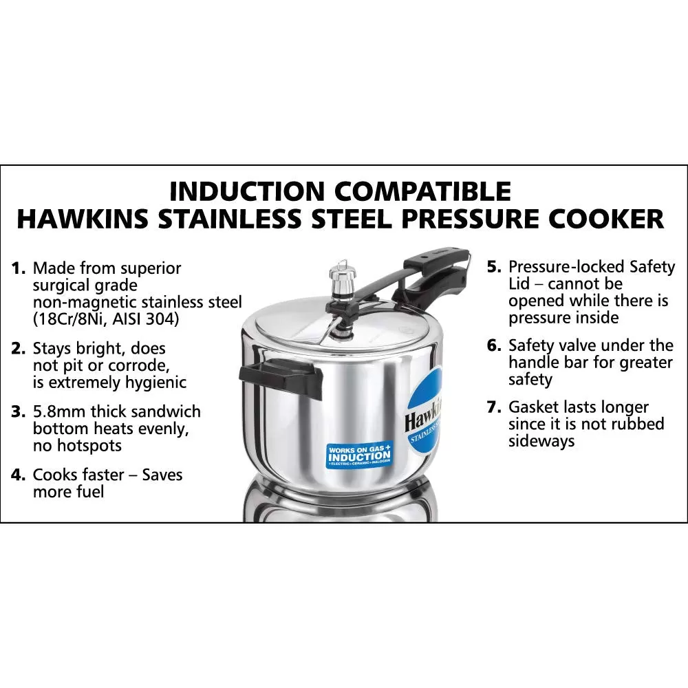 Hawkins Pressure Cooker, Stainless Steel Inner Lid Cooker