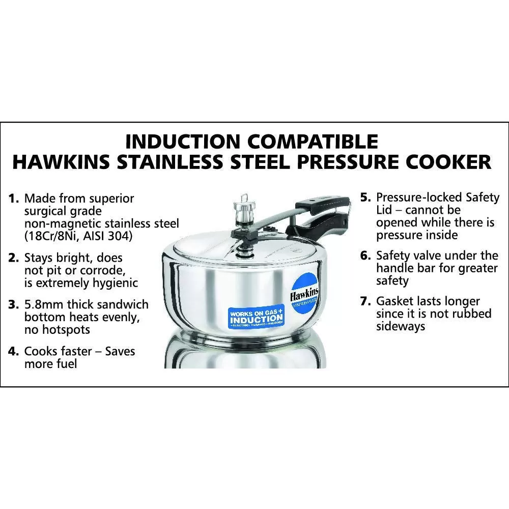 Hawkins Pressure Cooker, Stainless Steel Inner Lid Cooker