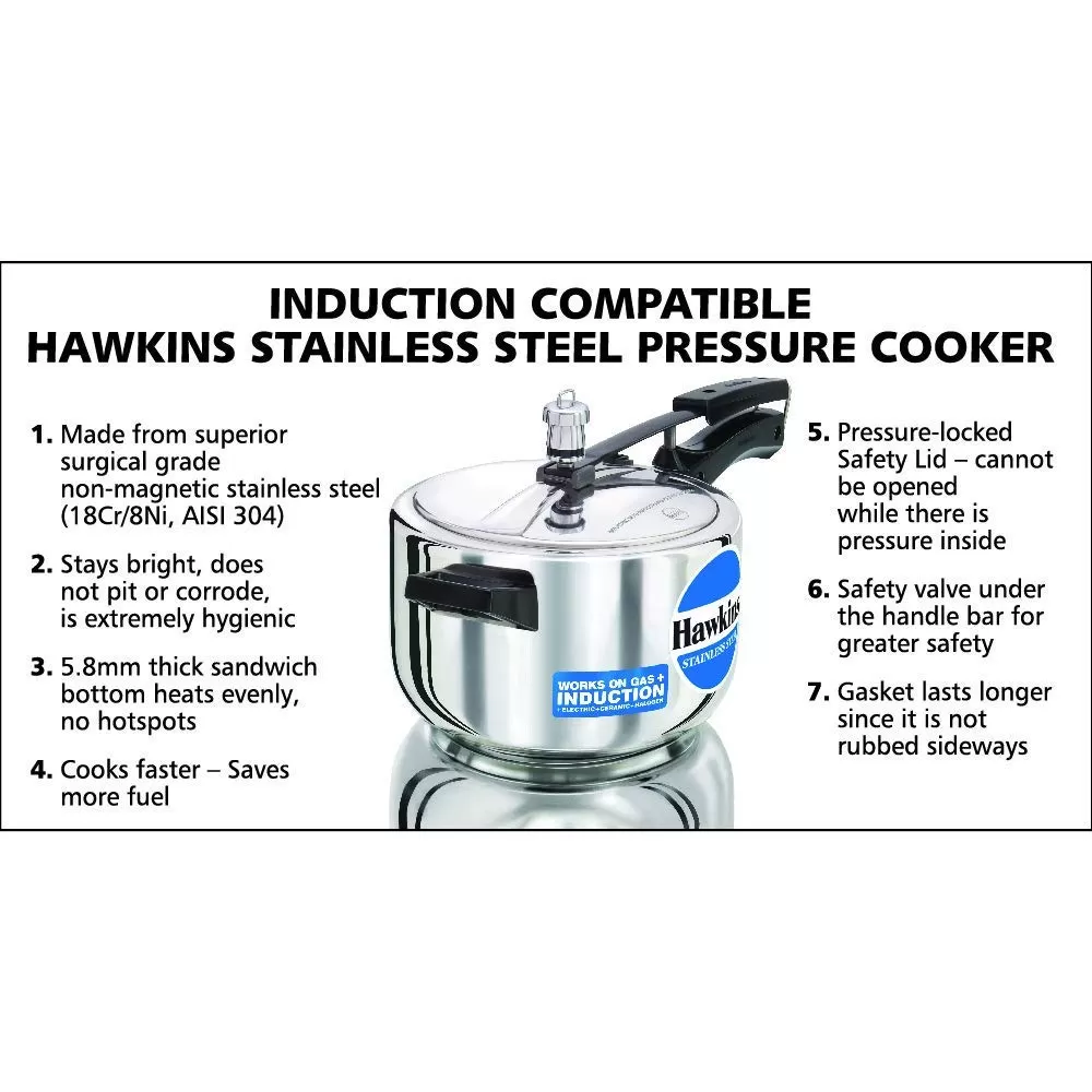 Hawkins Pressure Cooker, Stainless Steel Inner Lid Cooker