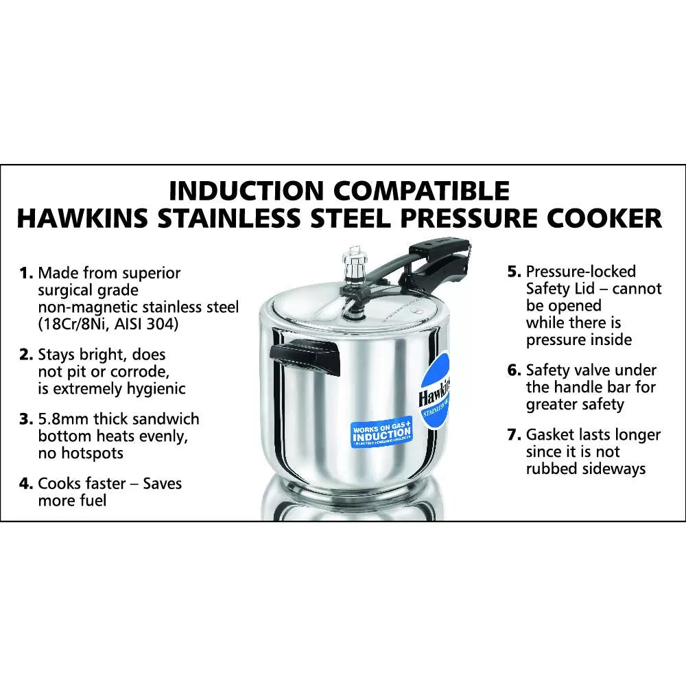 Hawkins Pressure Cooker, Stainless Steel Inner Lid Cooker