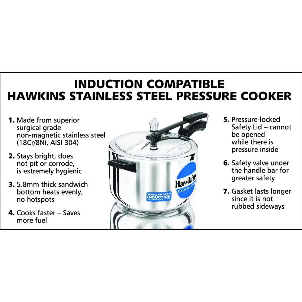 Hawkins Pressure Cooker, Stainless Steel Inner Lid Cooker