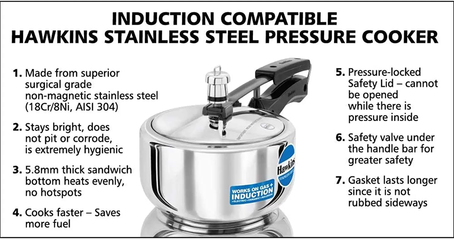 Hawkins Pressure Cooker, Stainless Steel Inner Lid Cooker