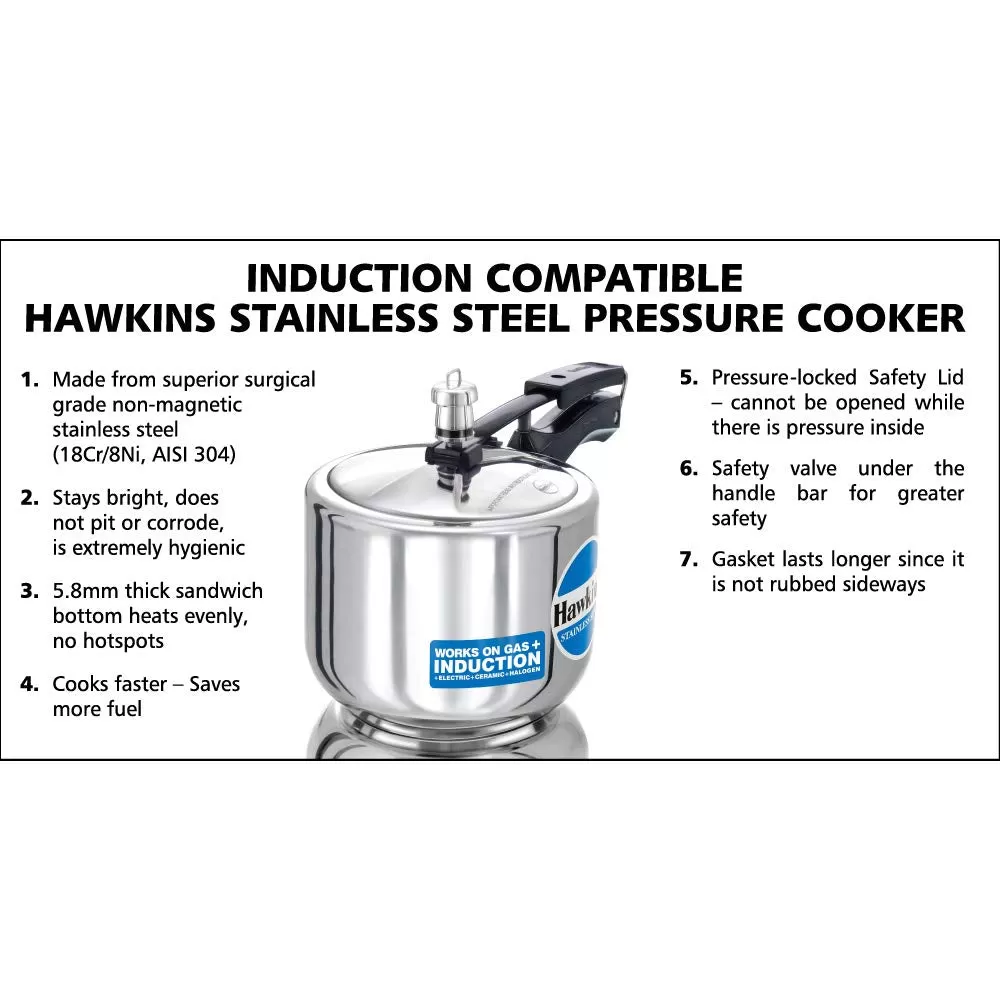 Hawkins Pressure Cooker, Stainless Steel Inner Lid Cooker