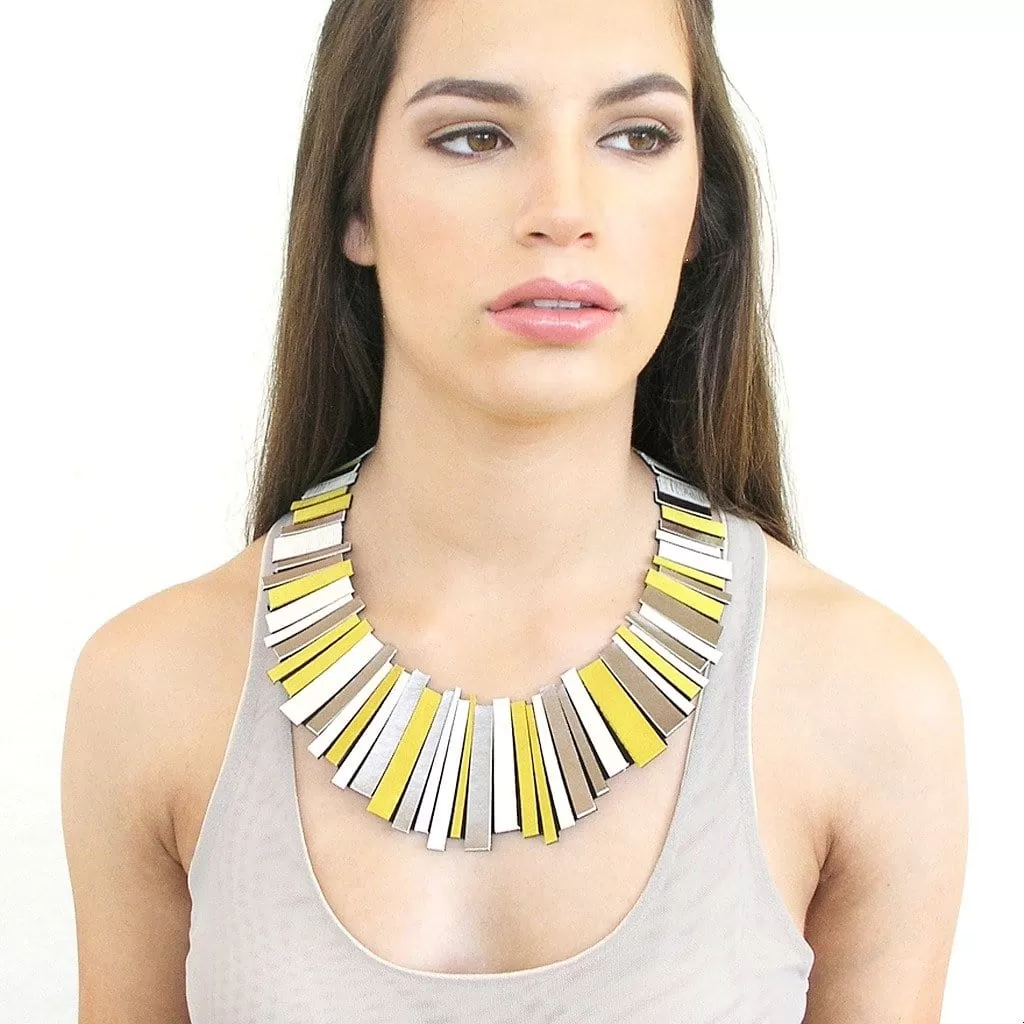 Hellena yellow leather collar necklace