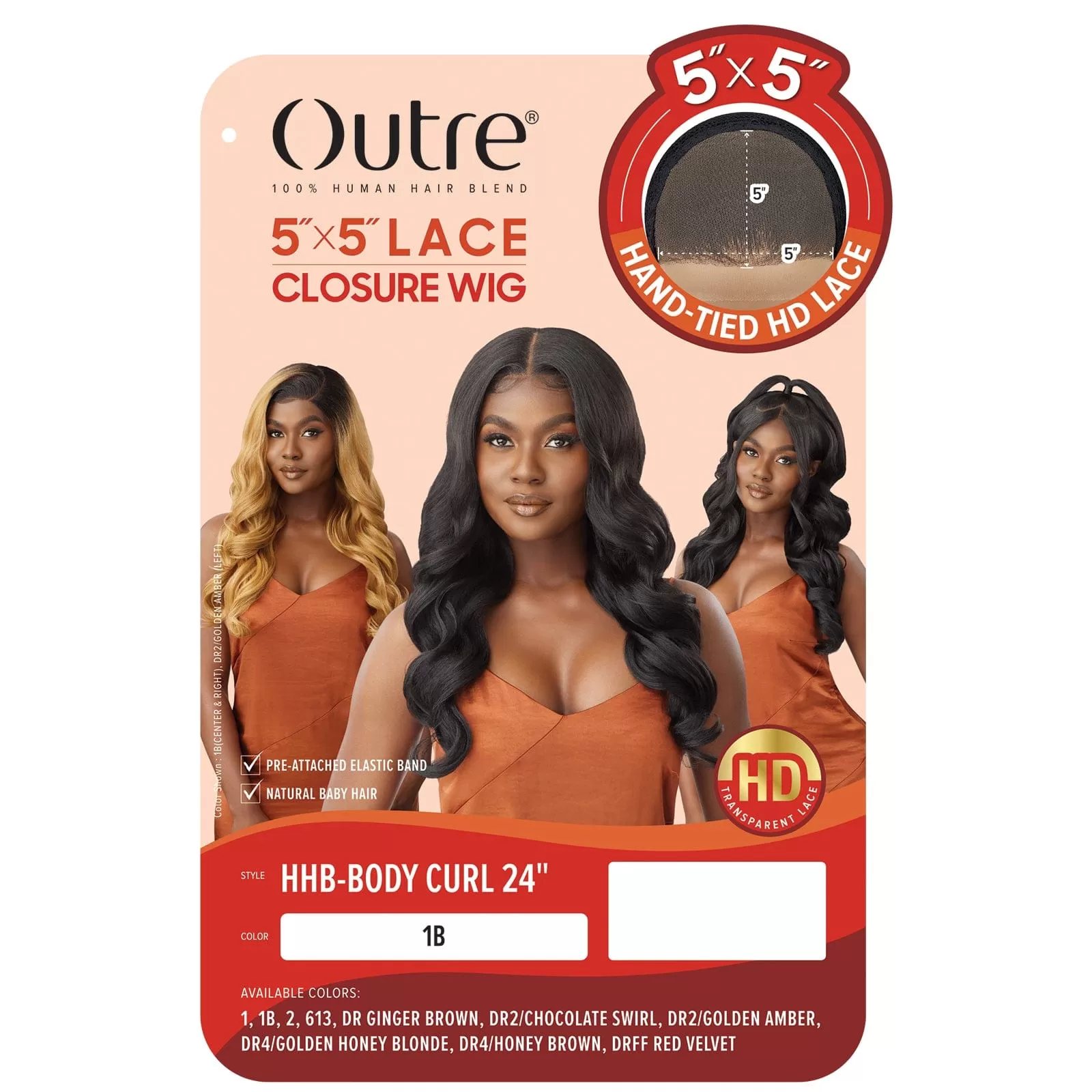 HHB-BODY CURL 24 | Outre Human Hair Blend 5X5 Lace Closure Wig