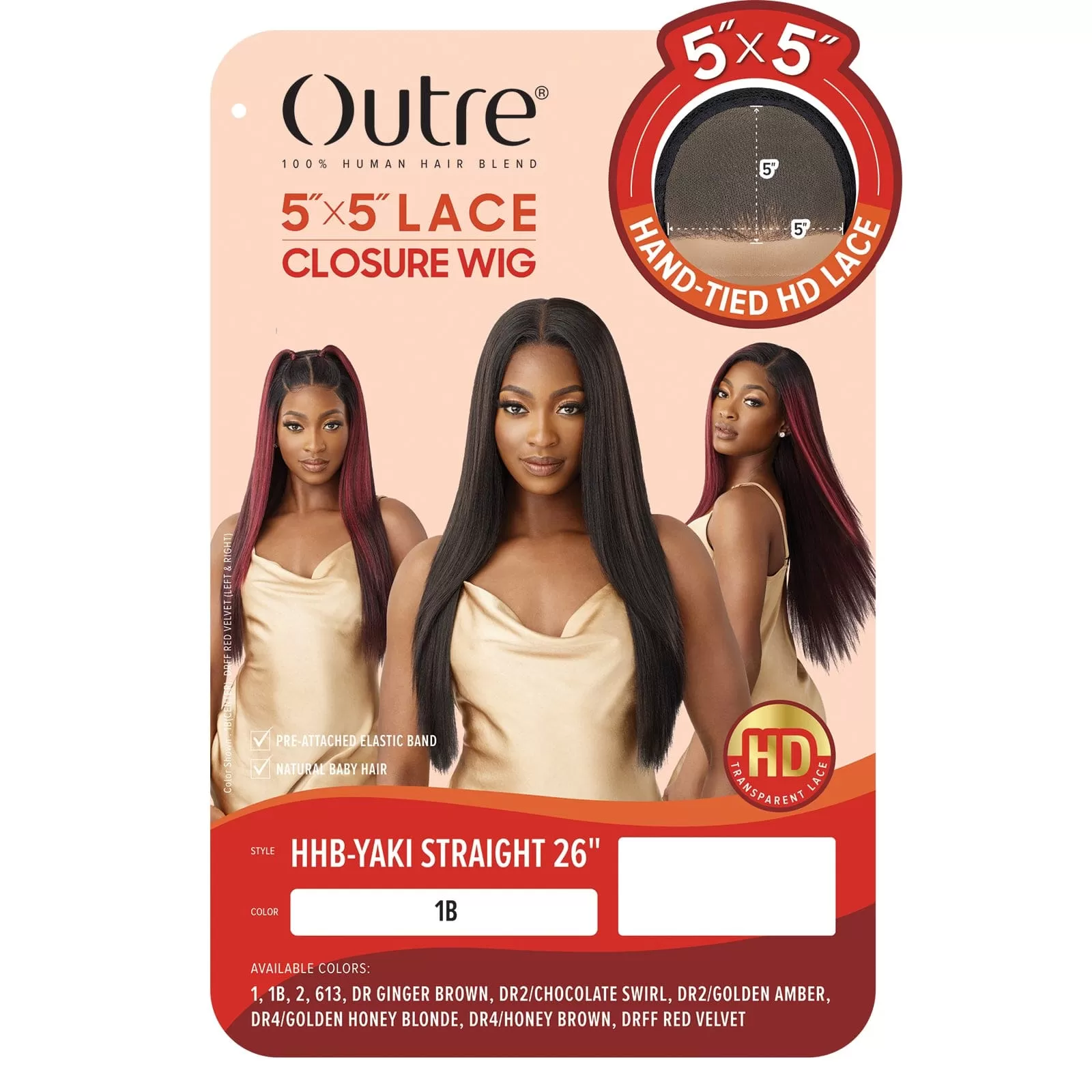 HHB-YAKI STRAIGHT 26 | Outre Human Hair Blend 5X5 Lace Closure Wig