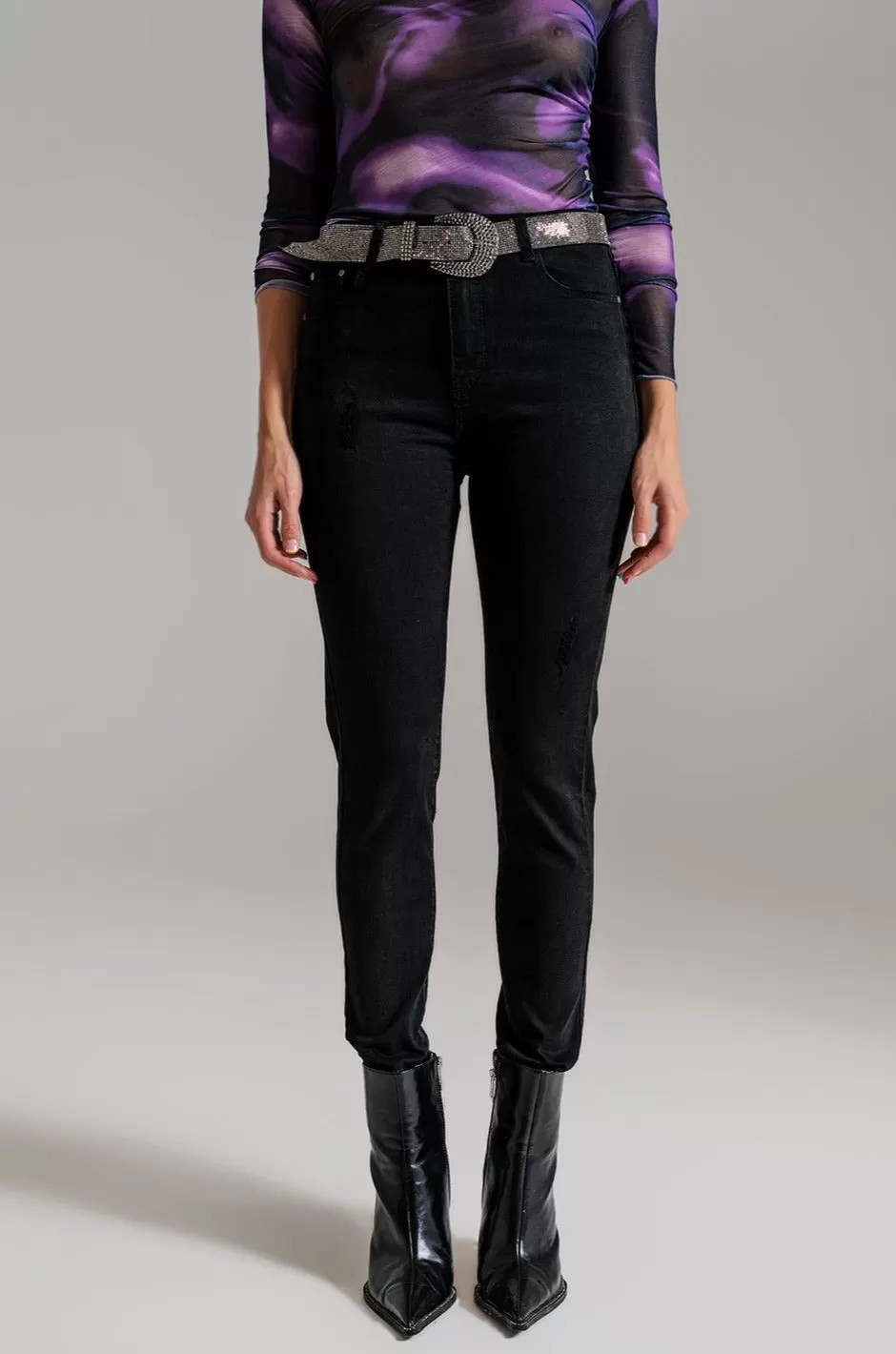 High Waisted Skinny Jeans in Black