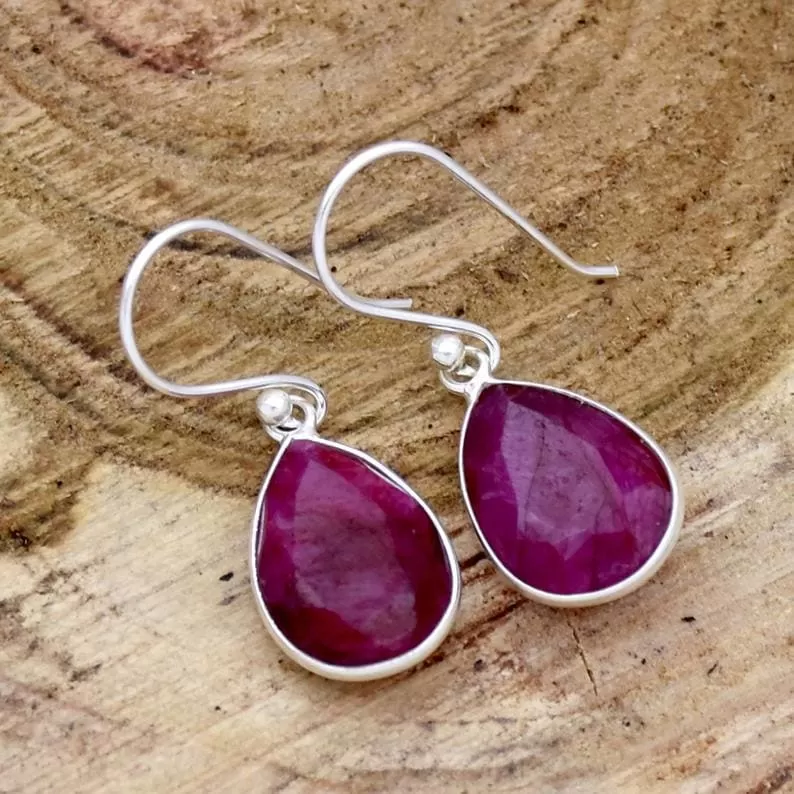 Indian Ruby Earring 925 Sterling Silver Nickel-Free Statement Earring, Faceted Ruby, July Birthstone, Handcrafted Jewelry, Womens Gift