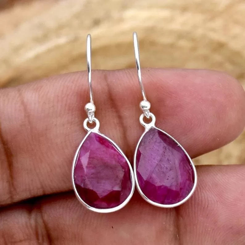 Indian Ruby Earring 925 Sterling Silver Nickel-Free Statement Earring, Faceted Ruby, July Birthstone, Handcrafted Jewelry, Womens Gift