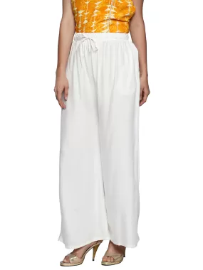 Ishin White Cotton Solid Women's Flared Palazzo