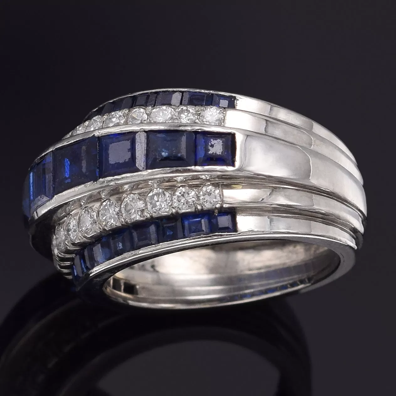 J.E. Caldwell Platinum Sapphire & 0.62 TCW Diamond Band Ring