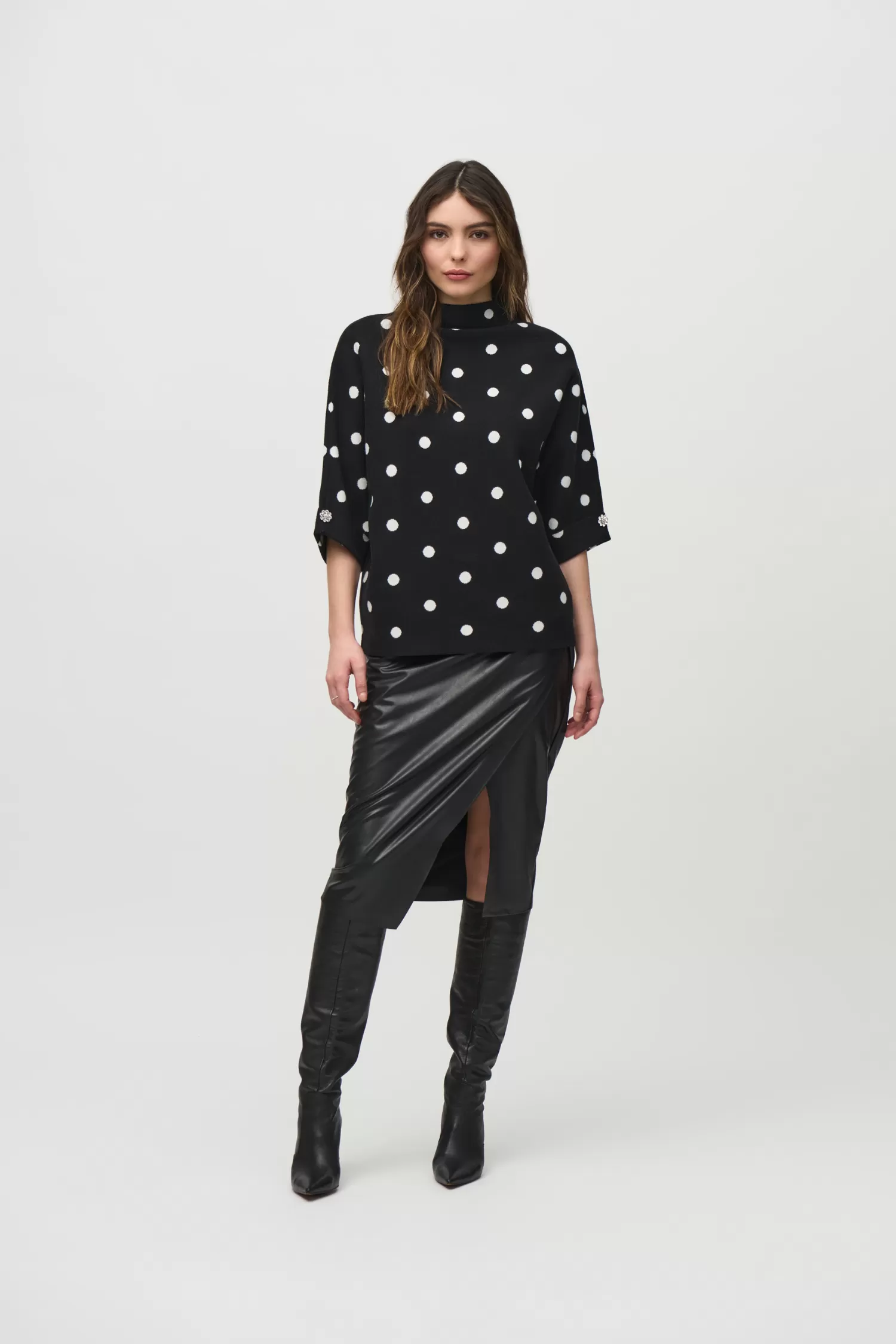 Joseph Ribkoff Jacquard Dot Print Sweater - Style 244936