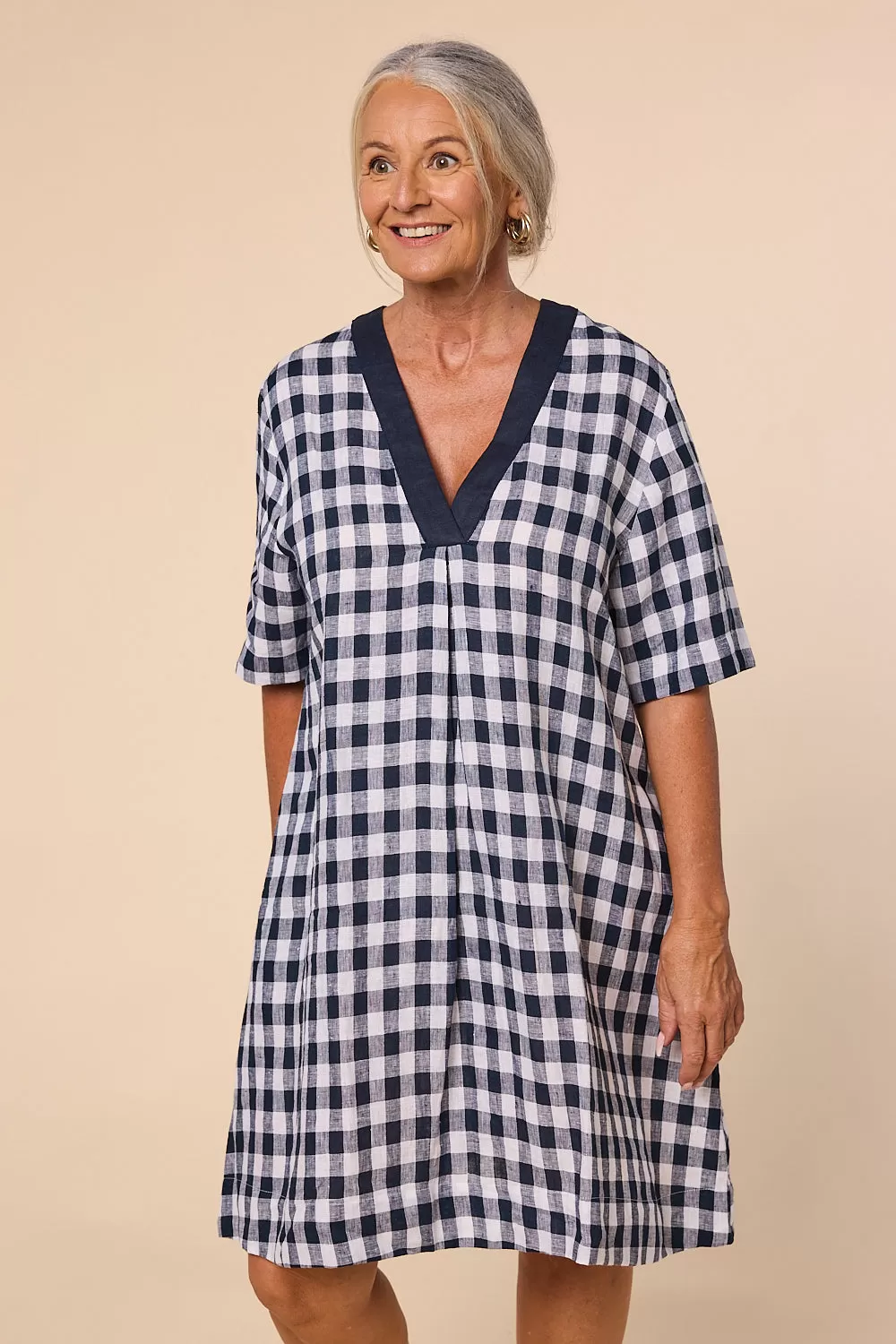 Kora A-Line Linen Dress in Treviso Navy