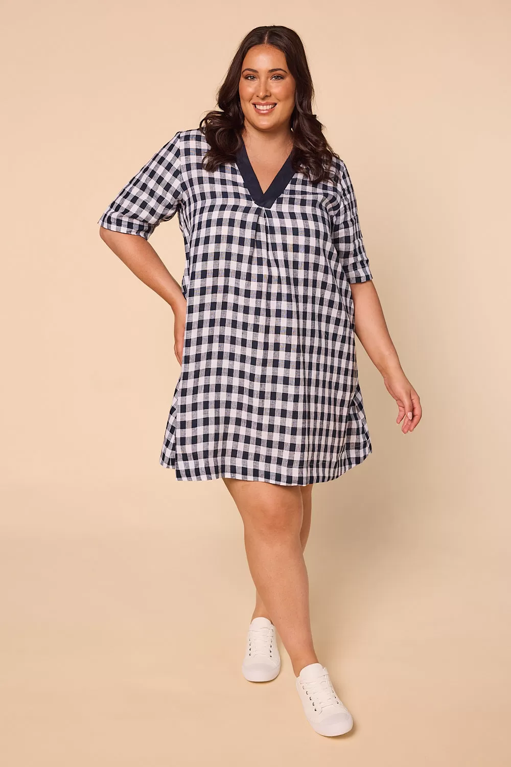 Kora A-Line Linen Dress in Treviso Navy