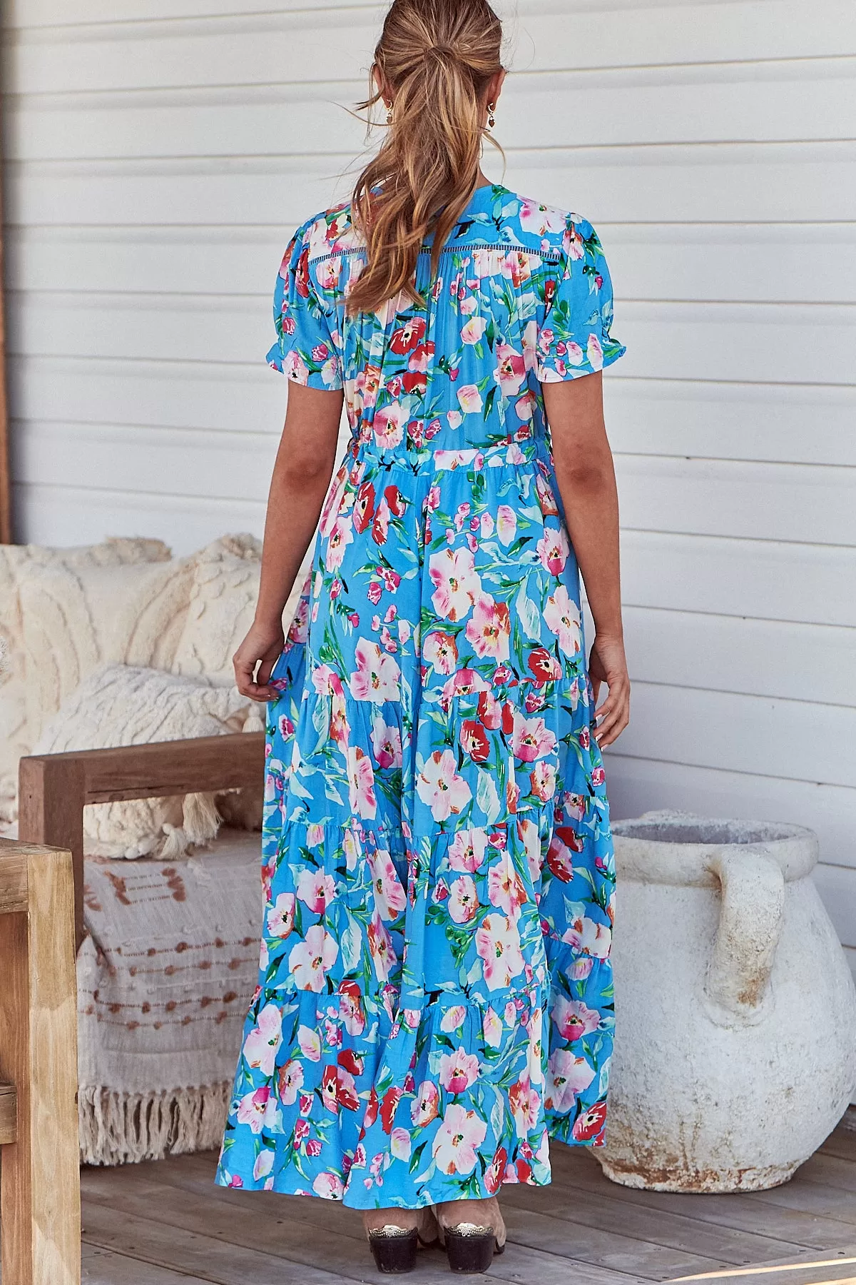 Leona Maxi Dress - Sky Blue/Pink