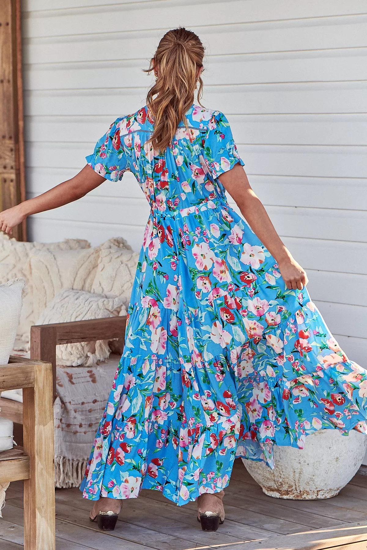 Leona Maxi Dress - Sky Blue/Pink