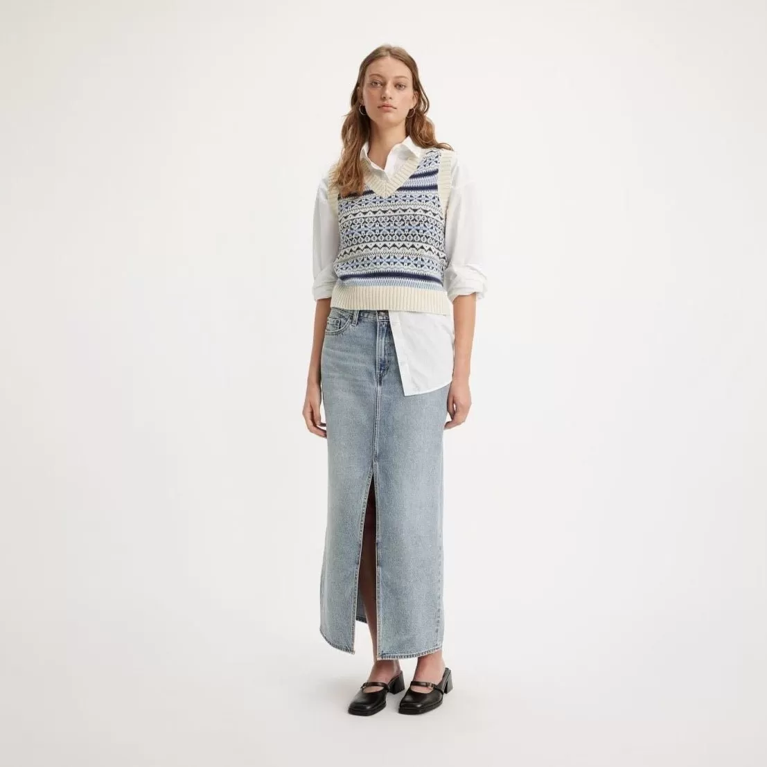 Levi’s ANKLE Column Skirt Please Hold Med Indigo - Worn In