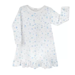 Light Blue Antique Flowers Printed Dress | Baby Girl