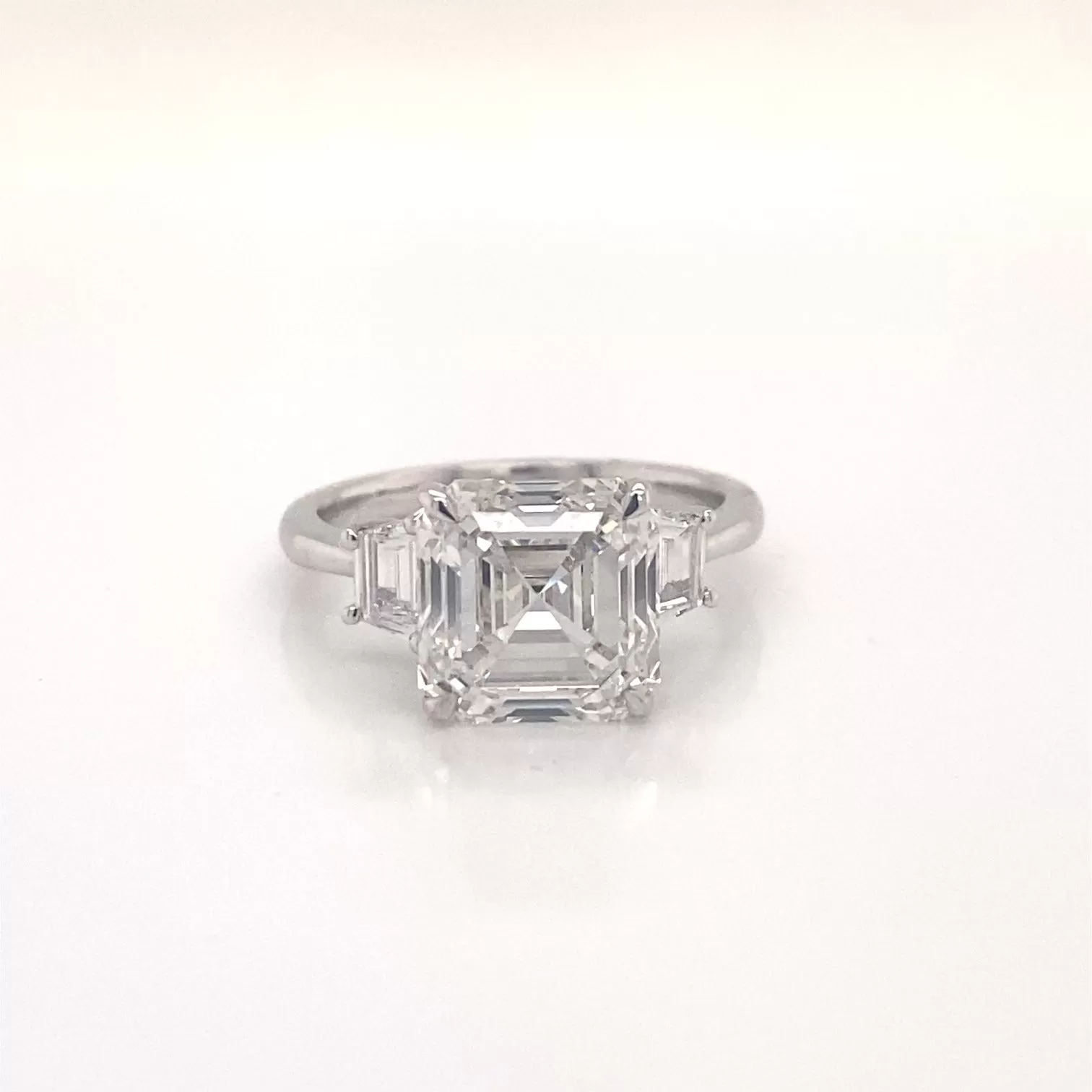 LOXO 5 Carat Asscher Cut Lab Grown Diamond Engagement Ring Three Stones IGI Certified