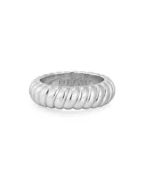 Luv Aj Ridged Marbella Band Stacking Ring in Rhodium Plated