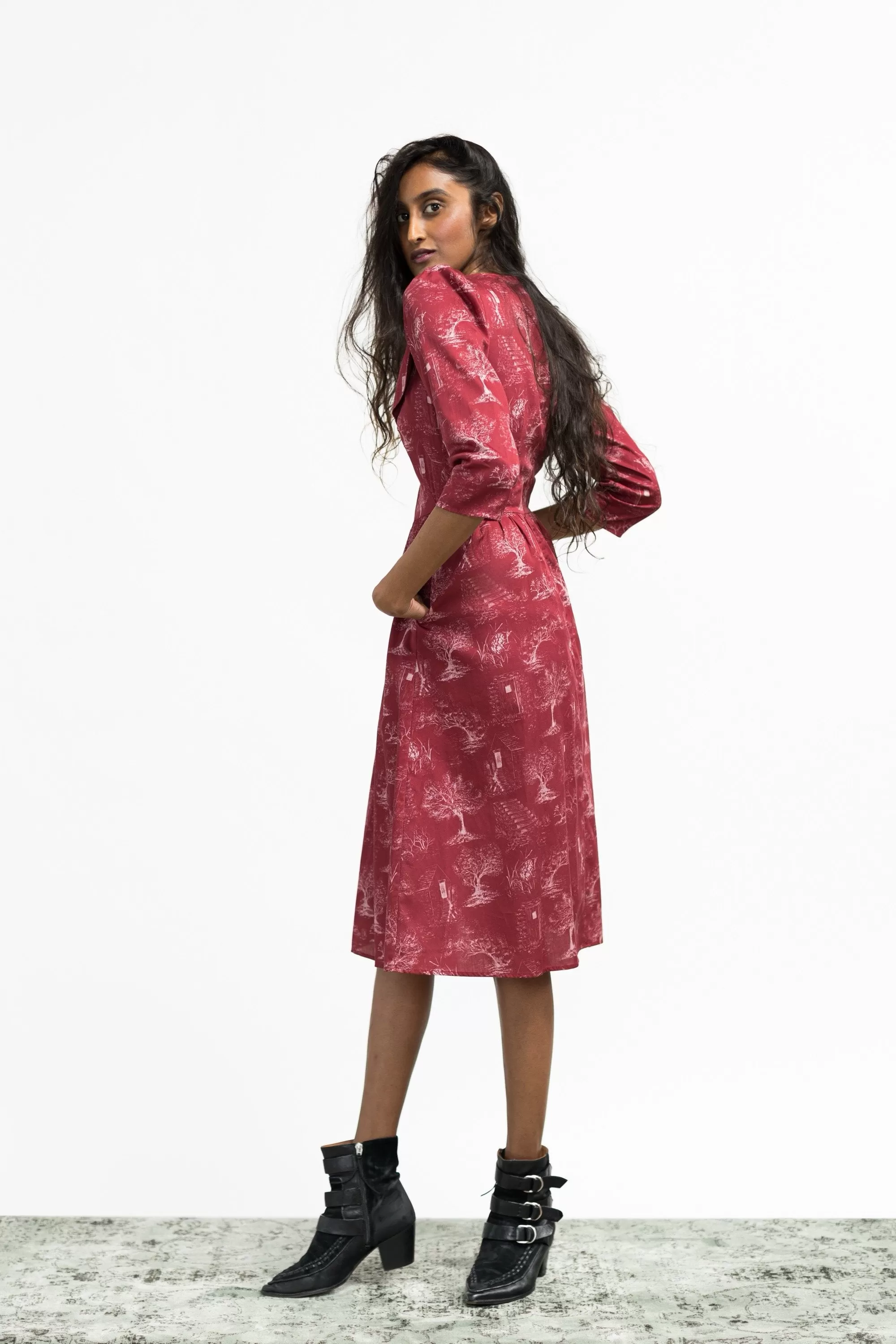 Marisol Dress / Ruby Red   Alabaster Cotton Toile