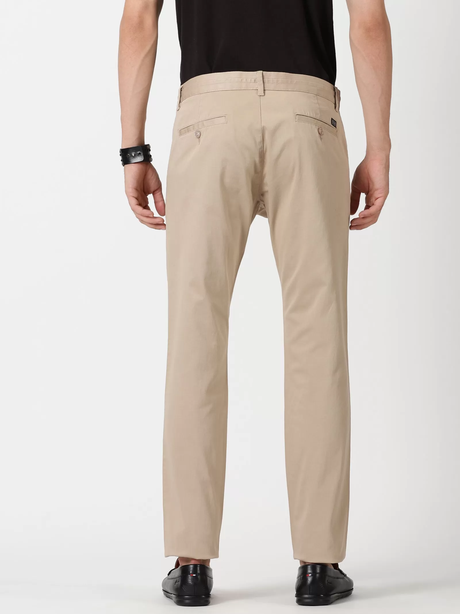 MEN'S BEIGE SOLID JASON FIT TROUSER