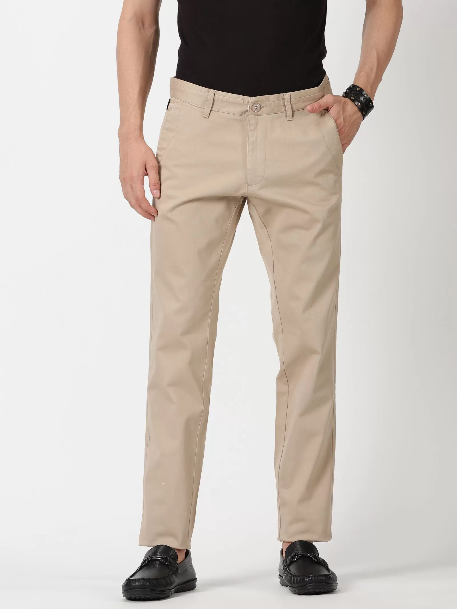 MEN'S BEIGE SOLID JASON FIT TROUSER