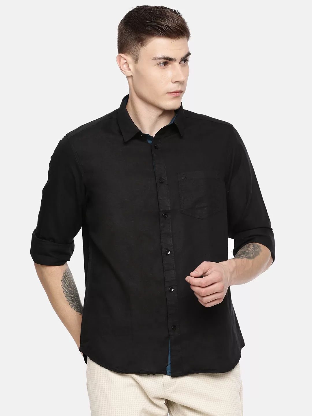 MEN'S BLACK SOLID SLIM FIT SHIRT