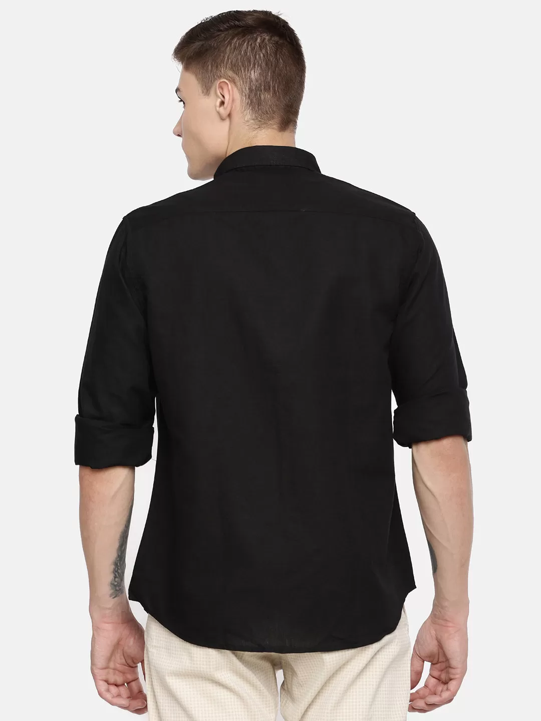 MEN'S BLACK SOLID SLIM FIT SHIRT