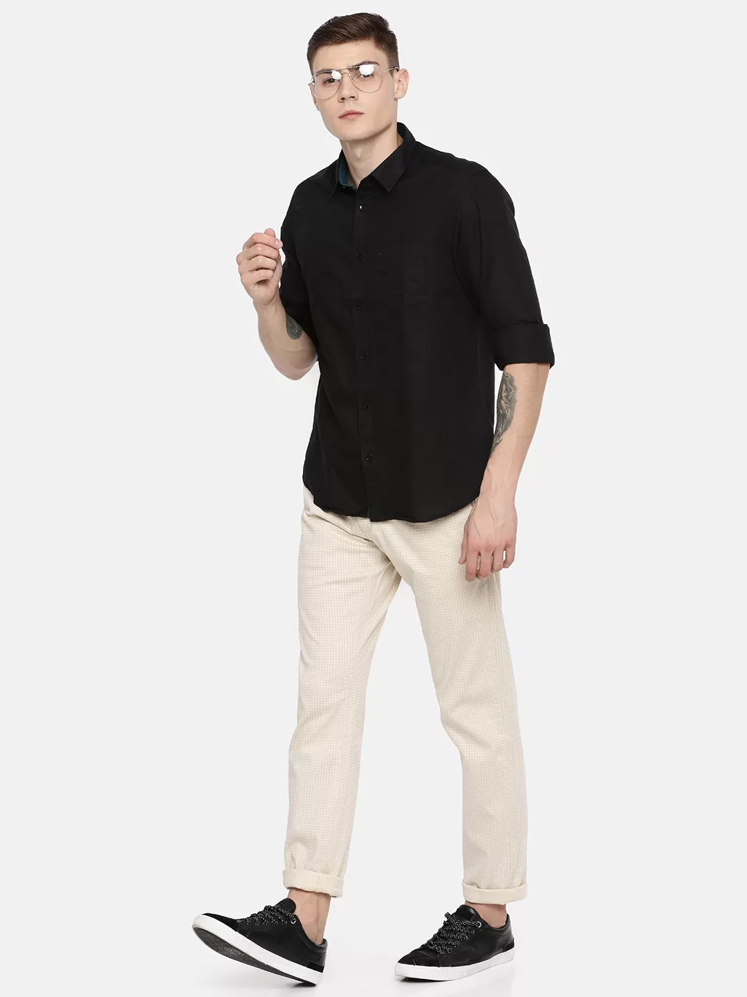 MEN'S BLACK SOLID SLIM FIT SHIRT