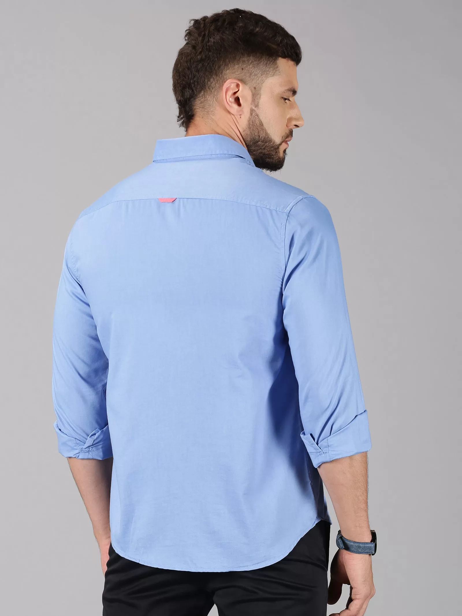 MEN'S BLUE SOLID SLIM FIT SHIRT