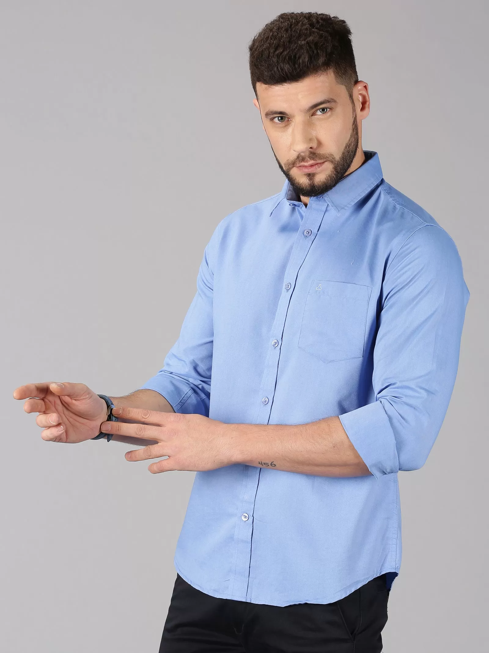 MEN'S BLUE SOLID SLIM FIT SHIRT