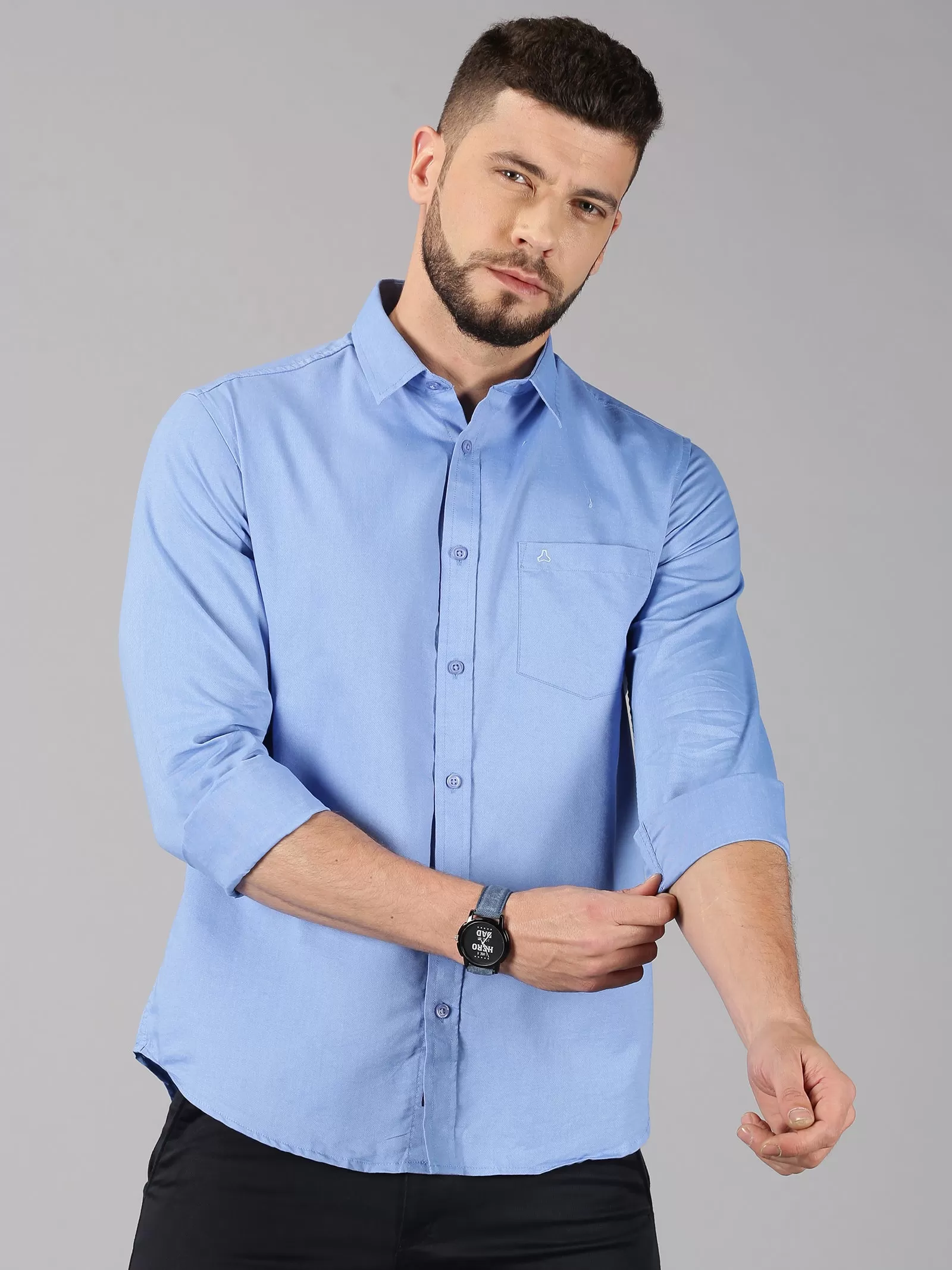 MEN'S BLUE SOLID SLIM FIT SHIRT