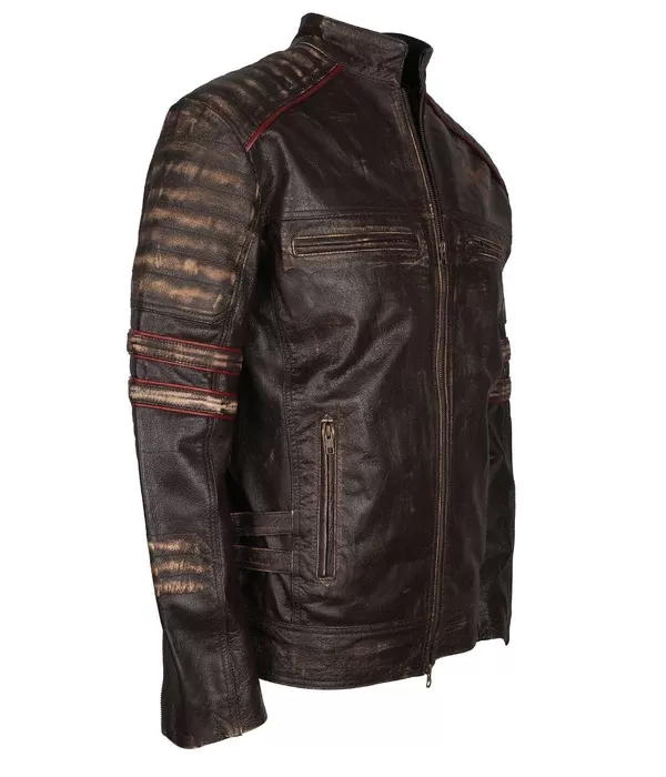 Mens Brown Vintage Motorcycle Cross Sign Leather Jacket