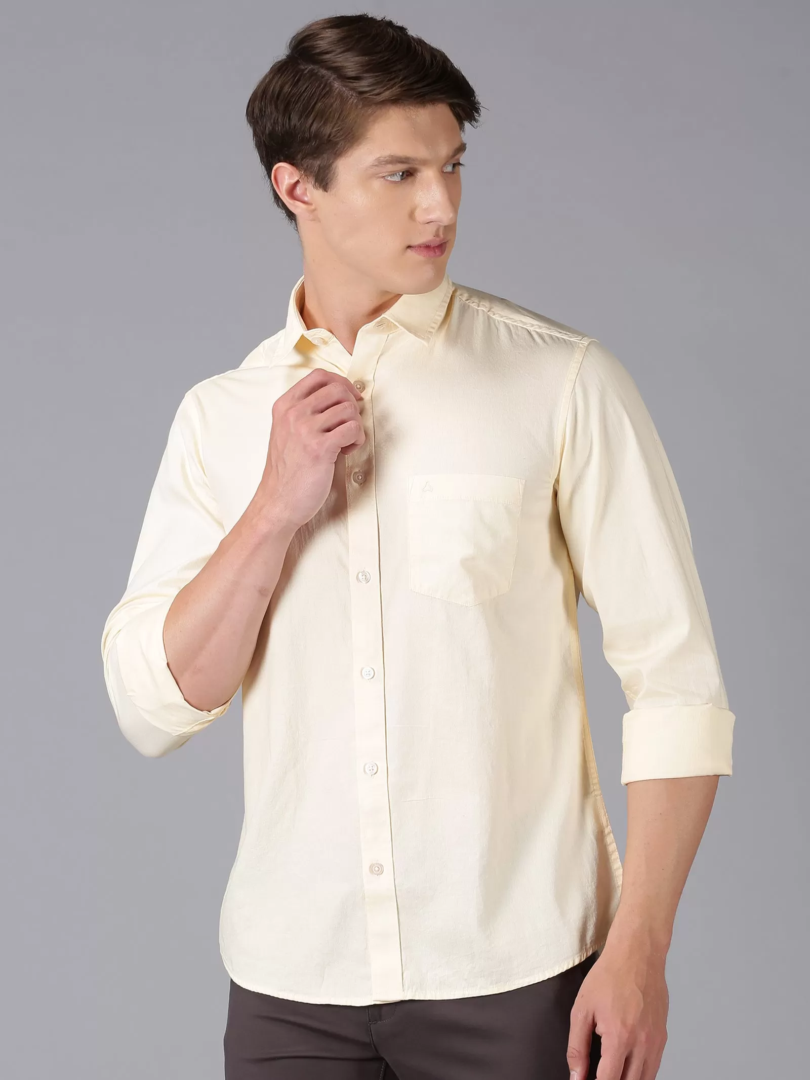 MEN'S CREAM SOLID SLIM FIT SHIRT