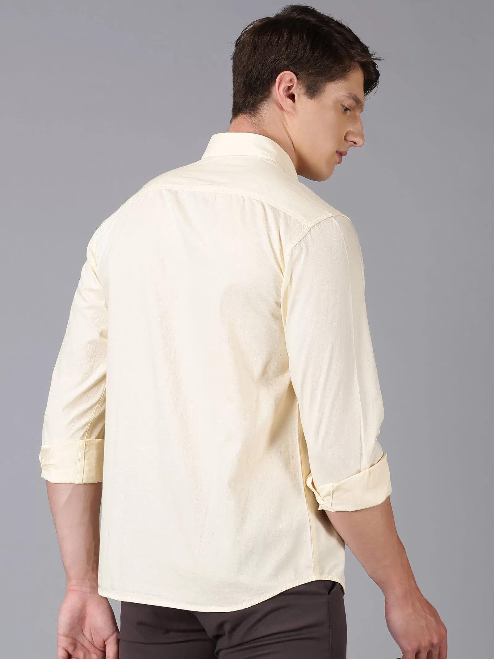 MEN'S CREAM SOLID SLIM FIT SHIRT